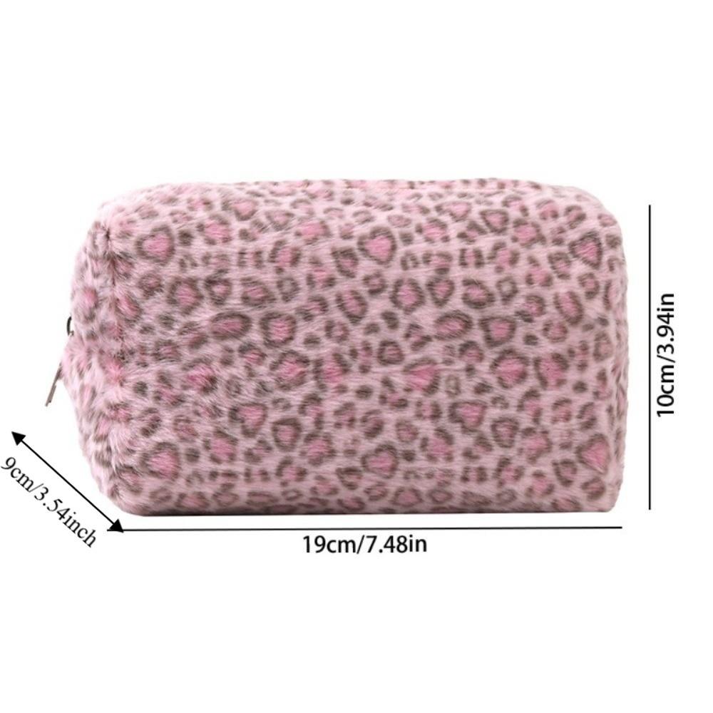 Plush Travel Toiletry Pouch Large Capacity Cosmetic Bag Durable Leopard Print Makeup Bag Women