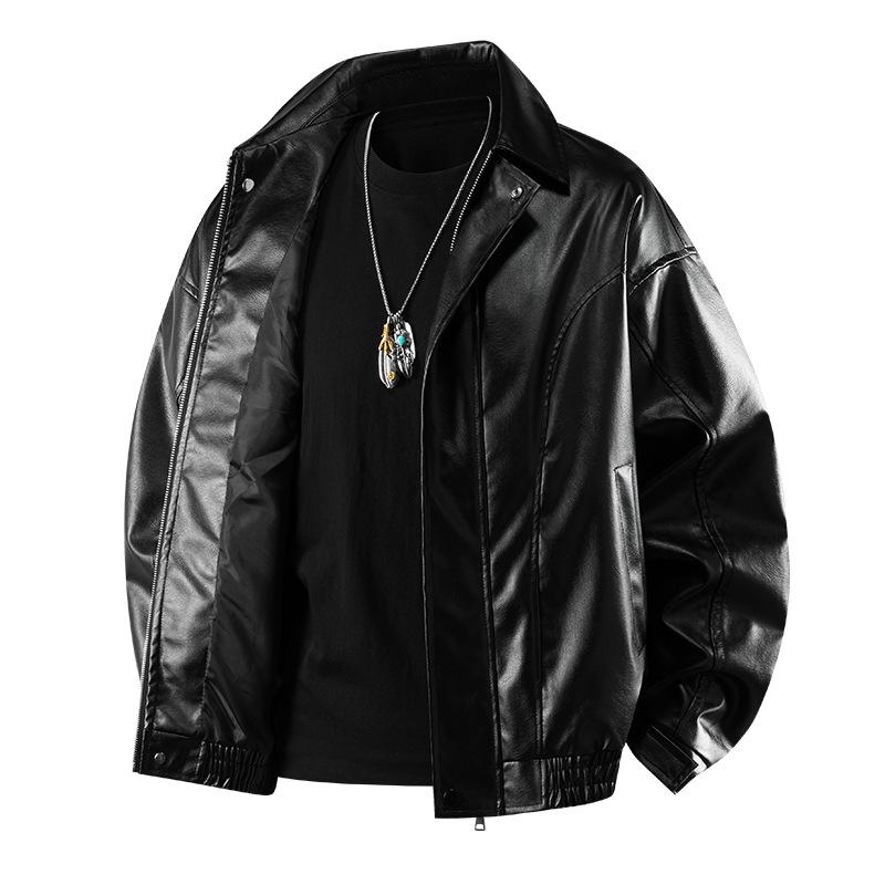 Vintage Spring and Autumn Thick Collar Leather Jacket, Couple Jacket, Hong Kong Style Leather Coat