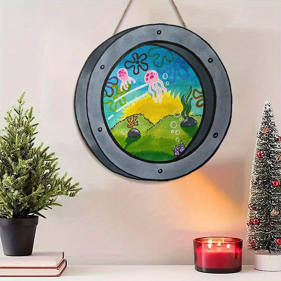 2D Flach 20cm Unterwasserfensterform Holz Wandbehang Dekor - Krake Universal Feiertag Holzanhänger, Heimdekoration, Willkommensschild Partydeko
