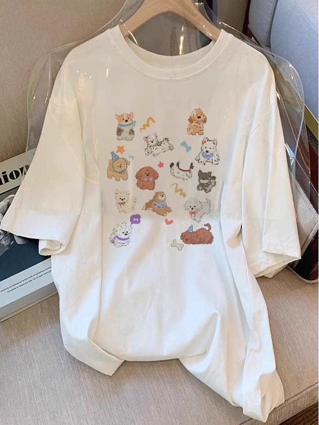 

Women s Loose Fit Pure Cotton T-Shirt - Cute Cartoon Puppy Design, Summer 2025 Trend XL