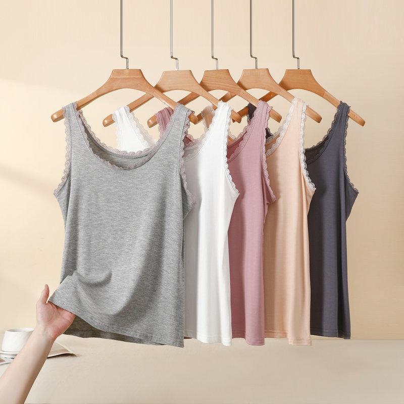 Plus Size L to 4XL Lace O-Neck Tank Tops Women's Lace Trim Camisole Bralette Casual Daily Layering Underwear Sleeveless Tee Tops