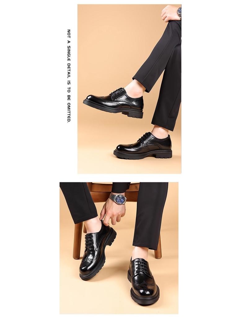 Men's Genuine Leather Brogue Shoes - Formal, Trendy High-end British Style with Thick Soles