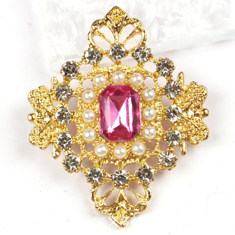 5Pcs 27*33Mm Alloy Plating Gold Flatback Buttons Rhinestones Pearl Handwork Diy Jewelry Accessories