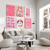 Pink Graffiti Retro Poster Print, Aesthetic Preppy Gallery, Wall Art, Canvas Painting, Pictures for Livingroom, Bathroom Decor