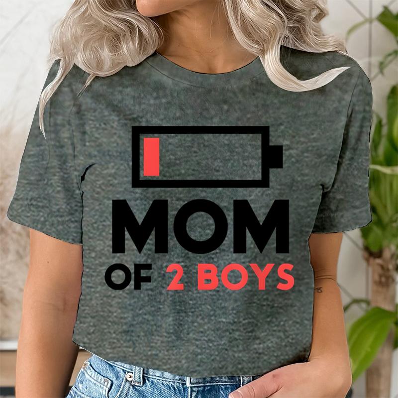 Women Clothing Graphic Mom of 2 Boys Print T Shirt Short Sleeve Ladies Mama Print Clothes Lady Tees Tops Female Womens T Shirt