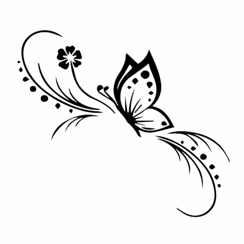 14cm*12cm Autoaufkleber Schmetterling BlumeDekoration Florale KunstAbziehbild Schwarz/Silber Aufkleber Auto Zubehör Produkte Autos Für