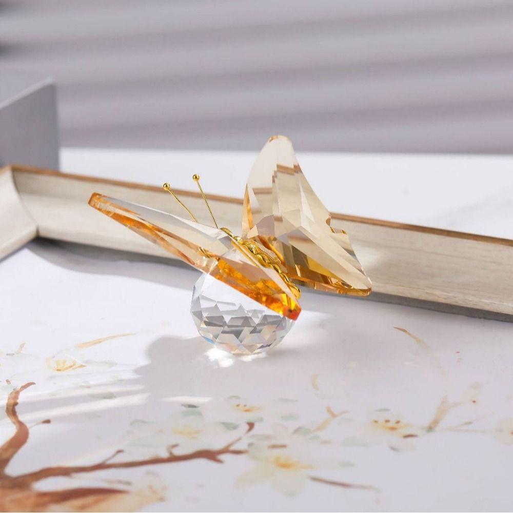 Transparent Crystal Butterfly Statue Shimmering Finish Color Butterfly Butterfly Ornaments Intricate Design Glass Base