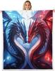 GUOYU Blanket Dragon Fleece Throw Blanket Japanese Ukiyoe Theme Sherpa Blanket Queen for Bed Sofa Couch Girls Japanese Style Plush Blanket