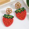 Cute Fruit Beaded Rhinestones Earrings Exquisite Beaded Strawberry Flower Drop Ear Studs Unique Earrings for Party Wear