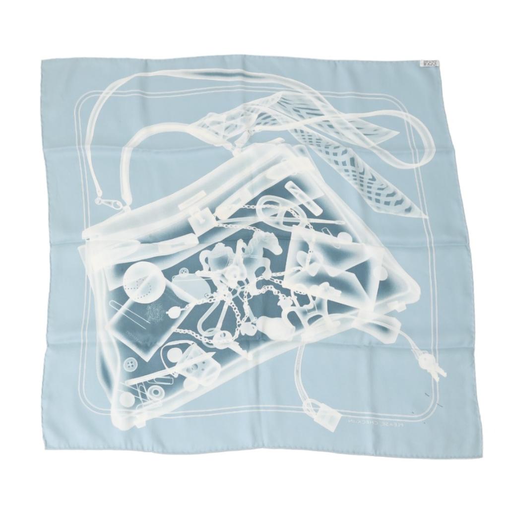 Hermes Please Check In Scarf Scarf Silk Blue Gray Women Storage Box Used