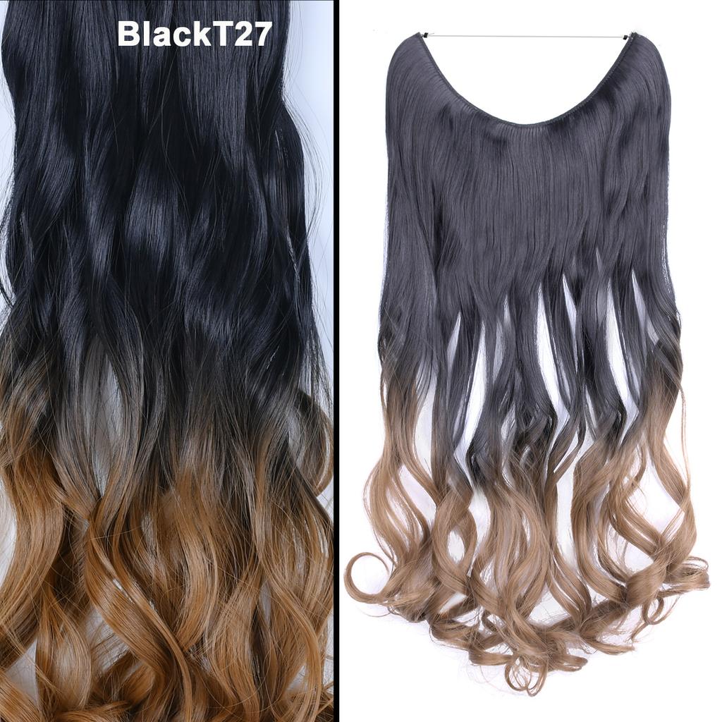 One Piece No Clips Hairpieces Ombre Color Elasticity Invisible Wire Fish Line Wavy Synthetic Hair Extension