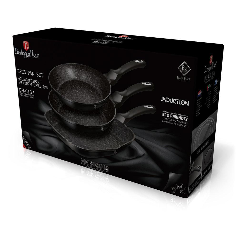 Set Of 3 Granite Pans Berlinger Haus Bh-6157 Black Silver