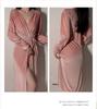 Guiruo Velvet Lace-Up Robe & Sexy Pleated Cuffs Suit for Autumn/Winter