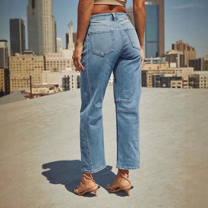 Women's Pant Autumn Mid Rise Straight Leg Machete Cropped Jeans