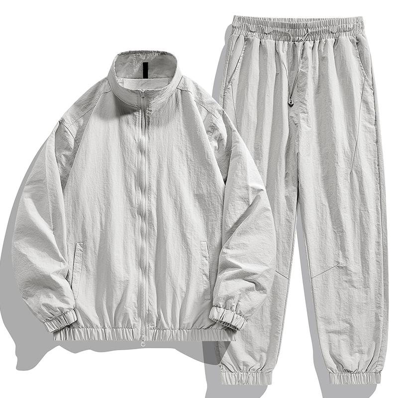 Herren Outdoor Sport und Freizeit UV-beständige Jacke mit Beinbündchen Hosen Set Modisches Vielseitiges Winddichtes und Atmungsaktives Set S grau