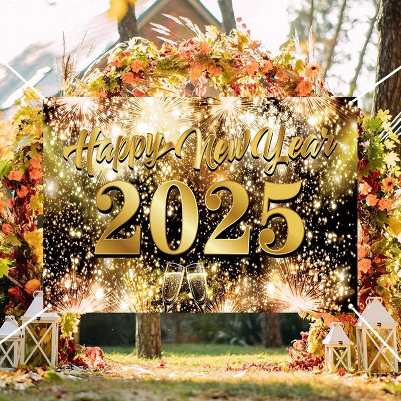 2025 Happy New Year Banner 71 X 43in Photo Booth Firework New Year Party Decoration Background New Year Photo Backdrop Elegant