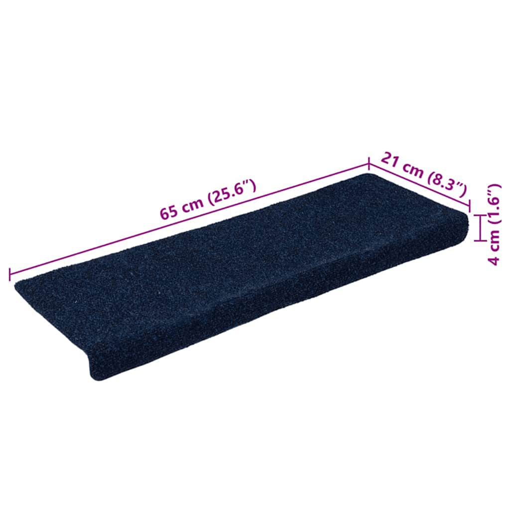 Self Adhesive Stair Treads 15 pcs 65 x 21 x 4 cm Navy Blue Rectangular Edge