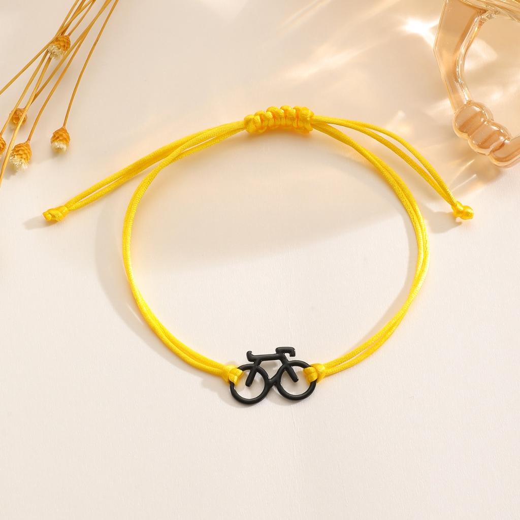 Yellow Braided Rope Adjustable Bracelet Hollow Bicycle Charm Minimalist Casual Thin Wrist Jewelry for Women Daily Wear