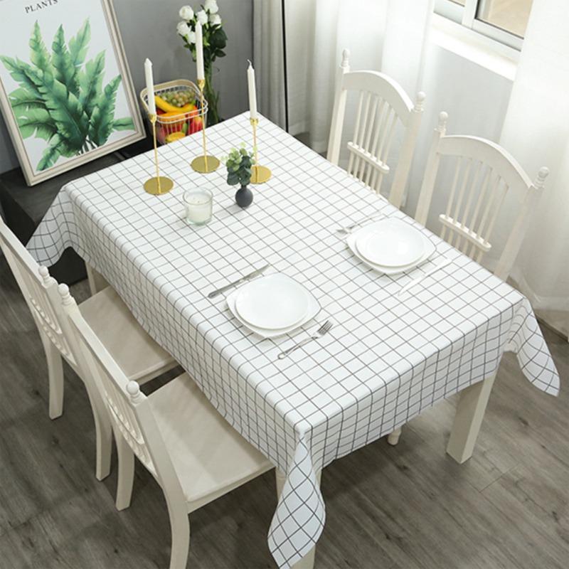 1pc Fashion Classic Rectangular Cotton Linen White Check Washable Tablecloth Vintage Dinner Picnic Table Cloth Cover Home Decor