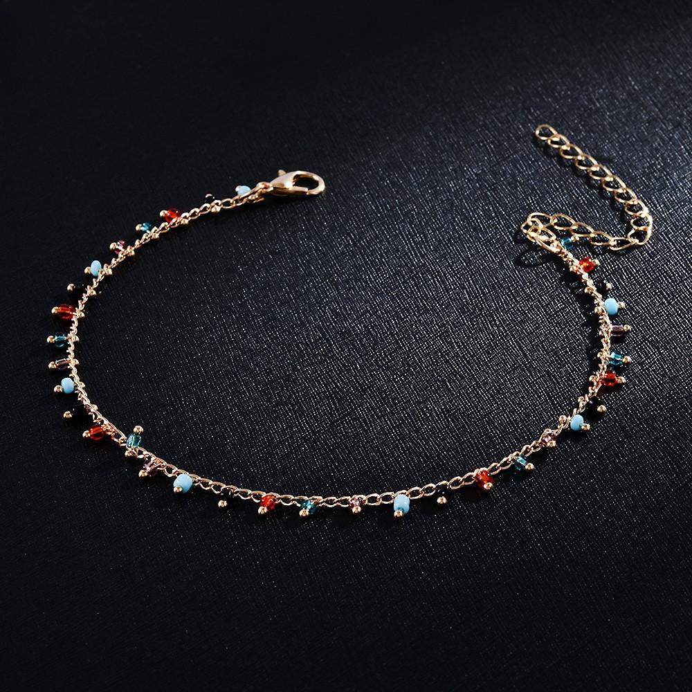 Fashion New Chain Anklet Double Foot Colored Rice Bead Tassel Pendant Foot Ornament For Women Charm Accessories Beach Jewelry