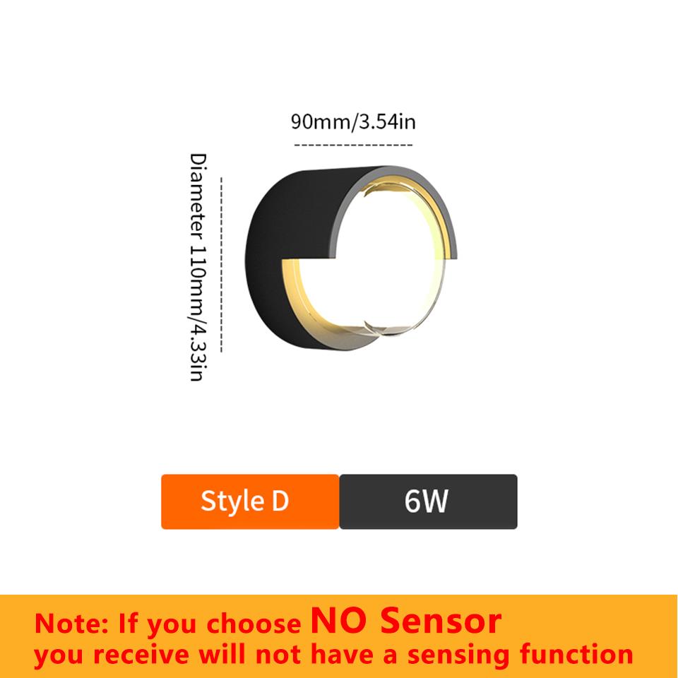 LED Wall Lamp Modern Motion Sensor Indoor/Outdoor AC85-265V 6W 12W Wall Light Waterproof IP66 For Garden Street Path Decoration