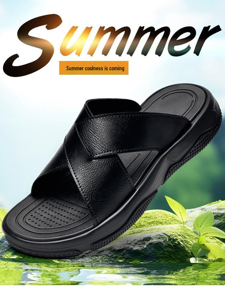 Men's Plus Size Cowhide Flip-Flops - Lightweight, Thick Sole, Summer Beach Sandals