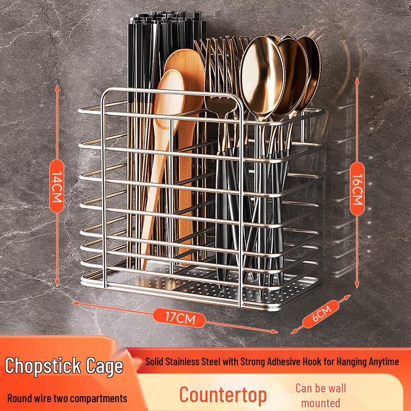 Wall-Mounted Stainless Steel Kitchen Utensil Holder for Chopsticks, Knives, and Forks