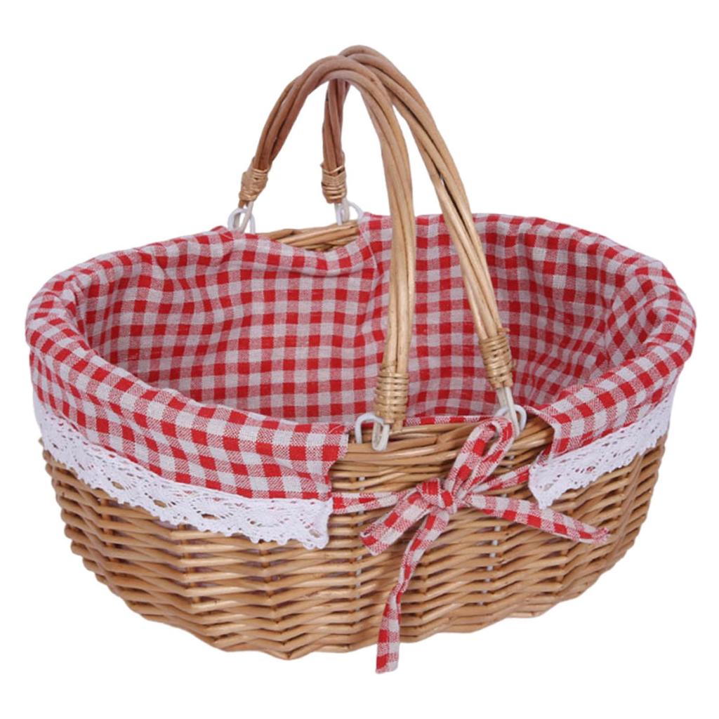Picnic Basket with Lid Lightweight Handwoven Storage Basket Handmade Woven Basket Storage Bin for Park Chips Vegetables Fruits