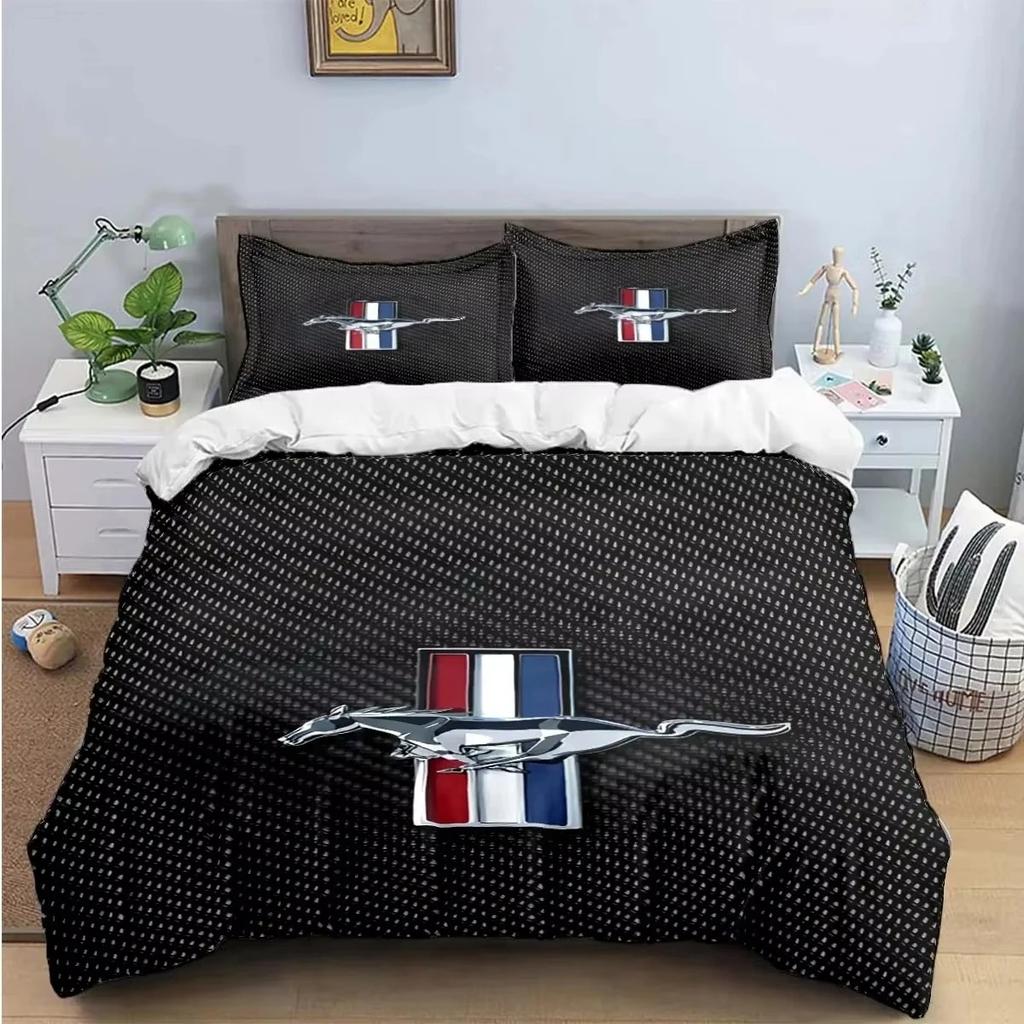 3D Print Mustang Car Logo Bedding Set Boys Girls Twin Queen King Size Duvet Cover Pillowcase Bed Boys Adult Home Textileextile