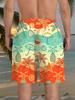 Men's fashionable printed beach shorts, 3D printed beach pattern, - casual polyester fiber drawstring waist