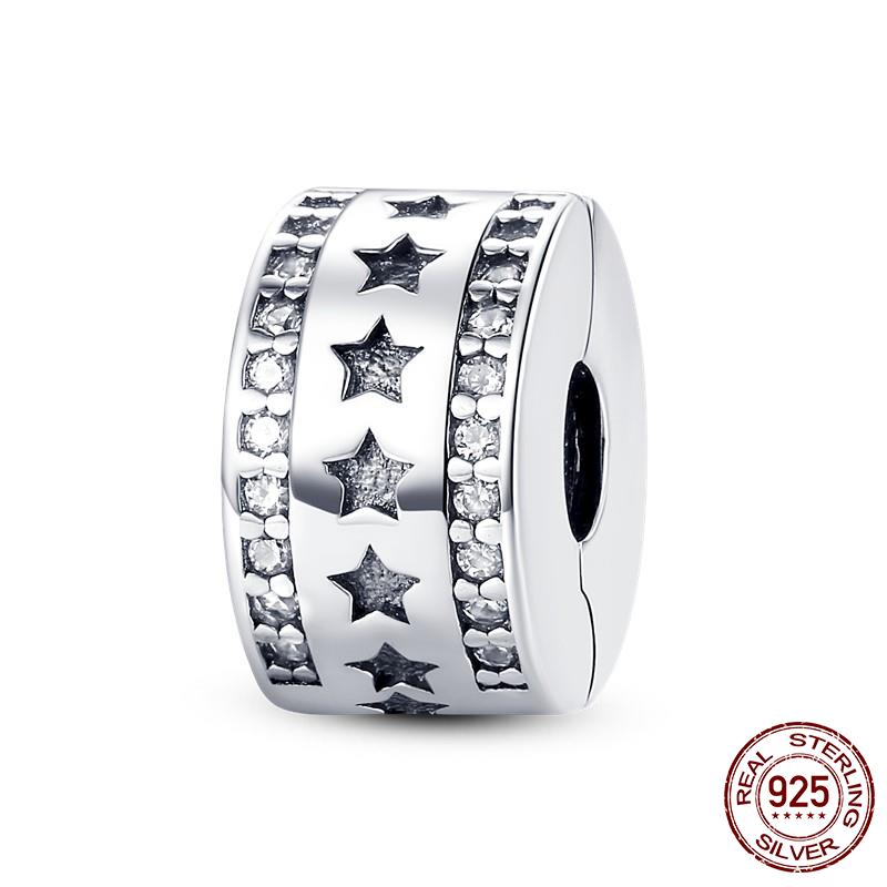 925 Silver Clasp CZ Pave Daisy Beads Stopper Clip Fit Original Bracelet Jewelry 1