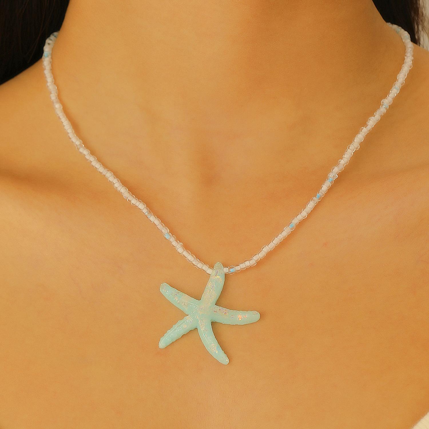 

Trendy Boho Starfish Pendant Necklace for Women Multiple Ways of Wearing Rope Necklace Y2K Summer Beach Jewelry Gift синій
