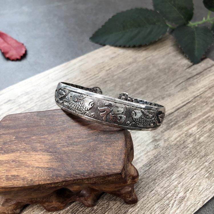 Retro Silver Bracelet, the Republic of China Nostalgic Personality Fashion Versatile Bracelet Women's Silver Accessories