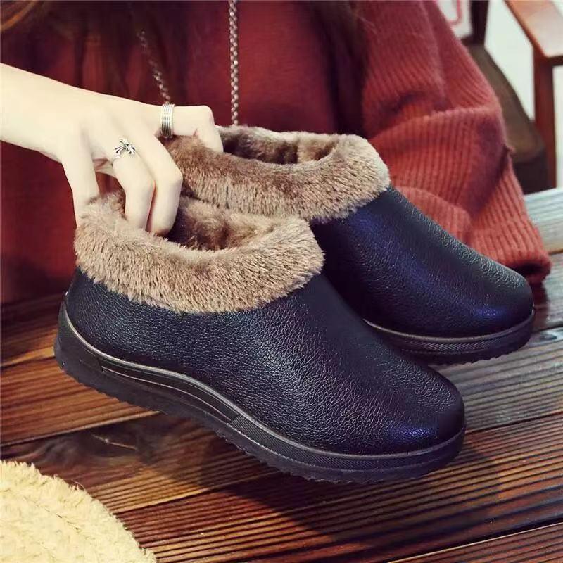 Women's Waterproof Non-Slip Winter Shoes - Comfortable Leather Slippers for Mid-Aged & Elderly