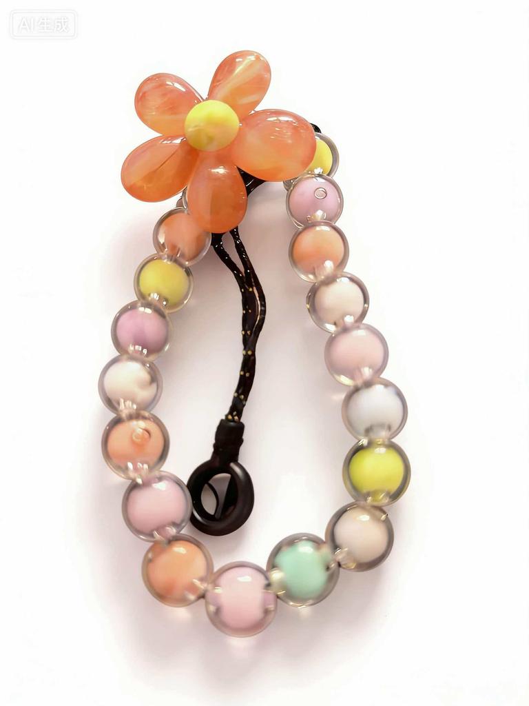 Telefon Anti-Verlust-Lanyard Schlüssel Kurzer Handgelenk-Anhänger Bunter Macaron-Anhänger mit runder Perle Damen-Handkette Handy-Lanyard