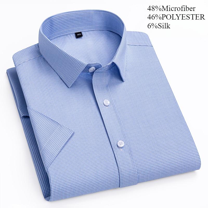 Luxury hight qulity short sleeve shirts for men Silk slim fit formal shirt summer thin  hawaiian clothes soft ModaL office tops
