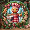 Tin Metal Christmas Gingerbread Girl Cookie Wreath Decoration 8x8 Inch Flat Wall Art