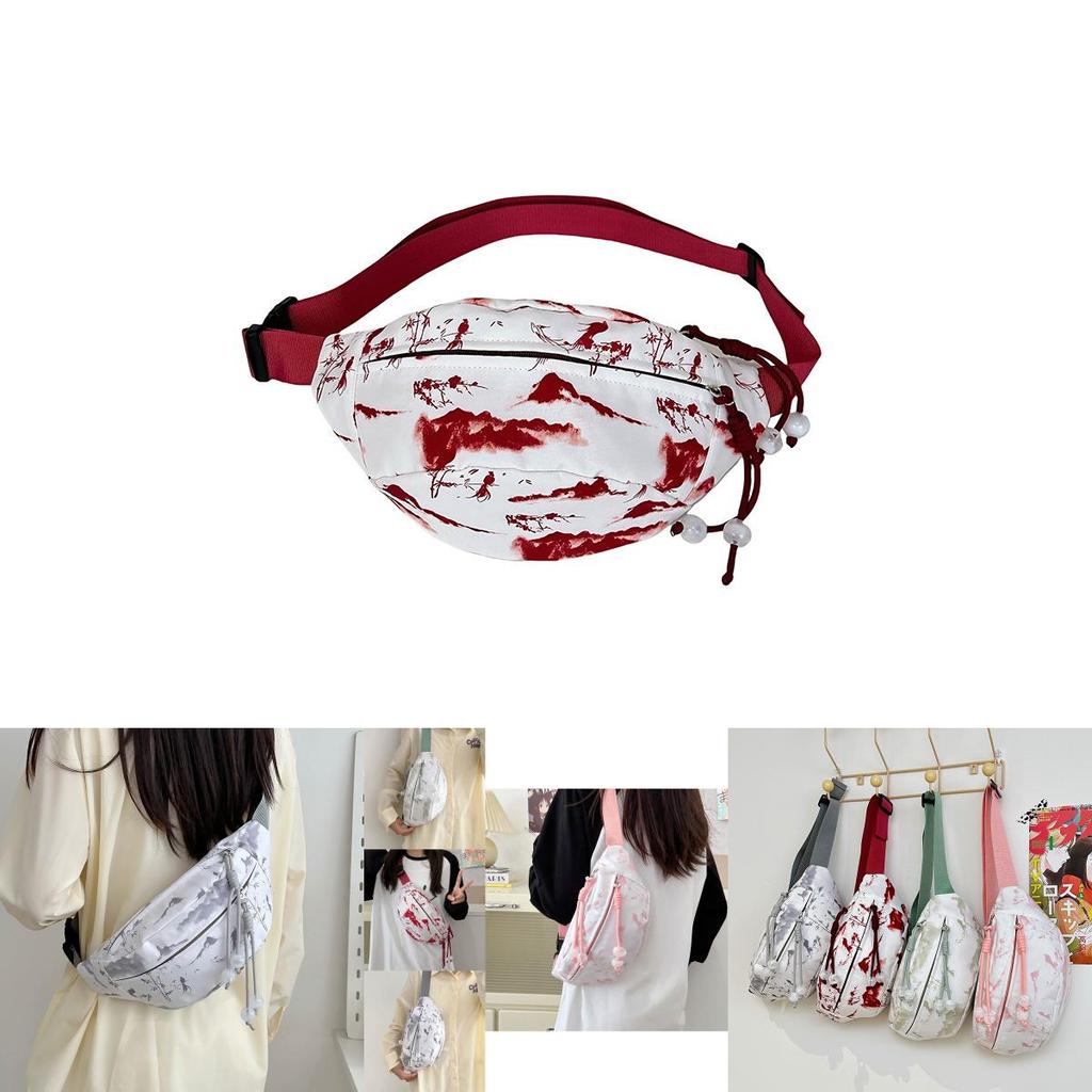 Fashionable Gray Red Blue Pink Ink-wash Chest Bag Ideal For Sports And Cycling