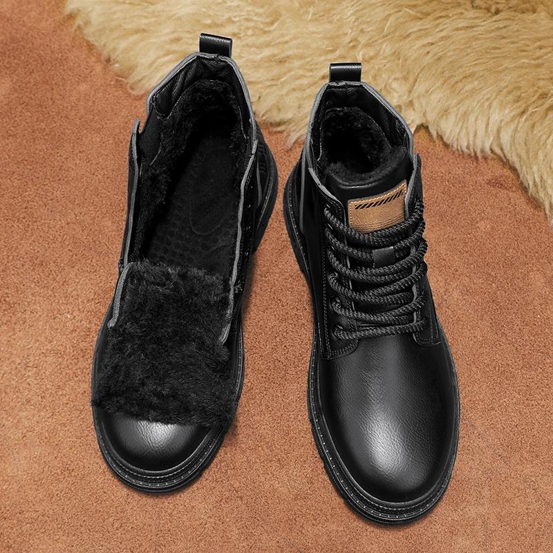 Mote Høye Retro Støvler Herre Lær Motorsykkelstøvler Mote Motorsykkel Ankelstøvlett for Menn Vinter Casual Herresko Snøring Høy Kvalitet