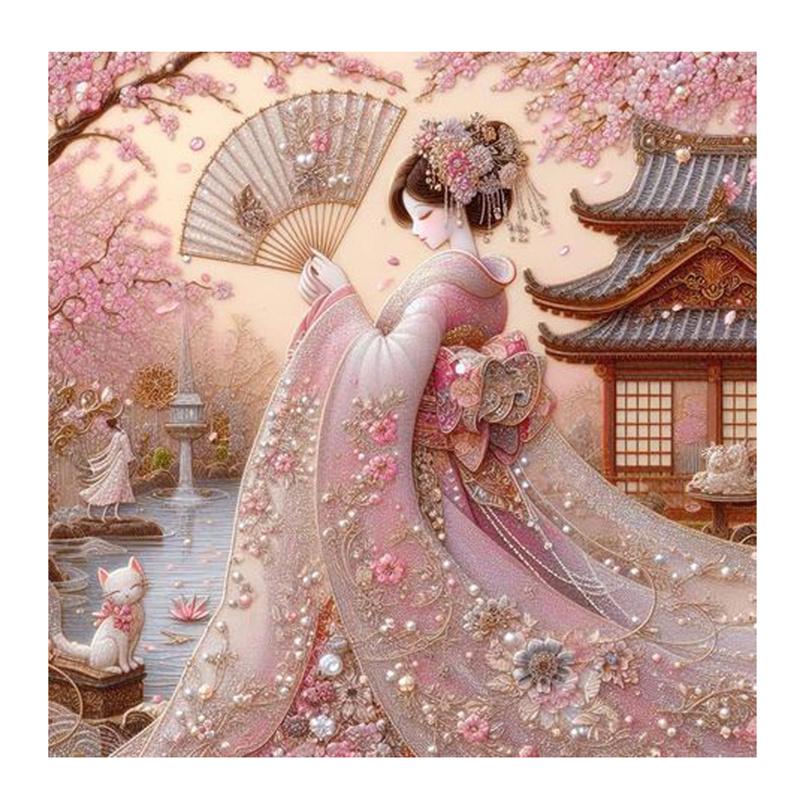 

Наборы для алмазной живописи, вышивка крестом, японская женщина, 5D, сделай сам, алмазная вышивка, портрет, стразы, полная мозаика, декор для дома Round 30x30cm