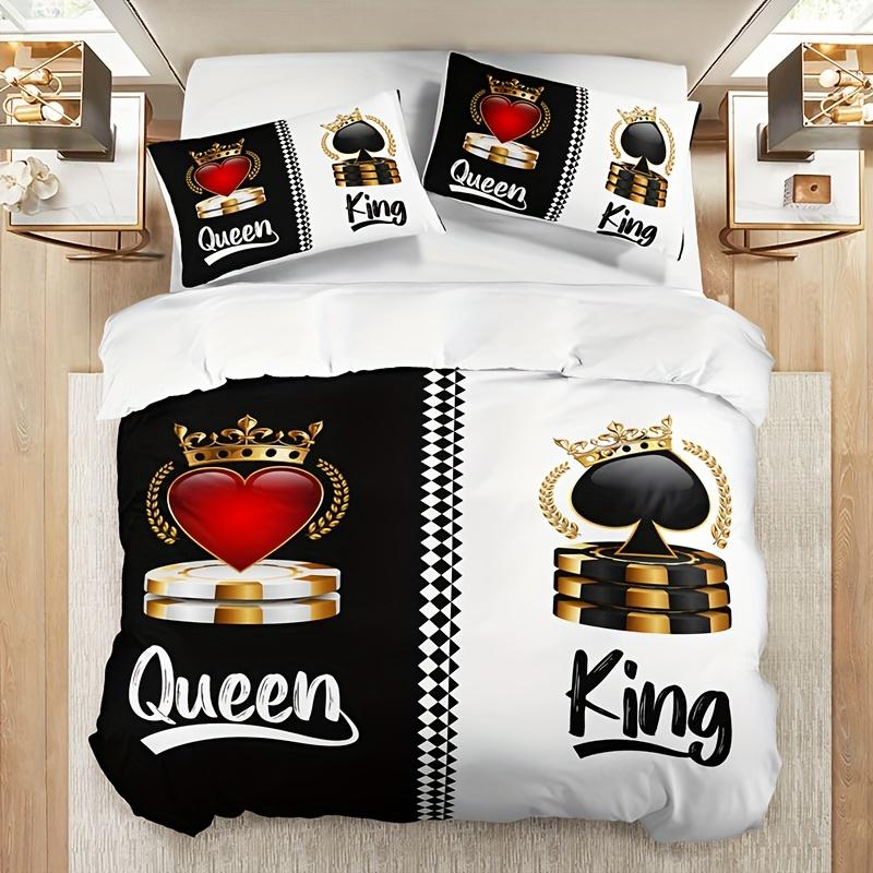 King Quen Crown Print Soft with Soft Fabric Duvet Cover Soft Breathable Beding for Al Seasons Includes 1 Soft Duvet Cover plus 2 Pilowcases
