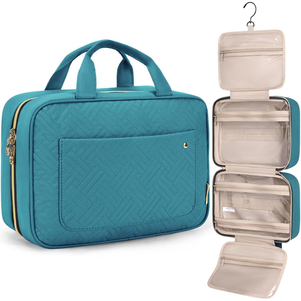 BAGSMART Borsa da Toilette Grande Borsa da Viaggio con Gancio Appendiabiti, Borsa per Cosmetici e Trucco Resistente all'Acqua Organizzatore da Viaggio per Accessori, Shampoo, Formato Standard