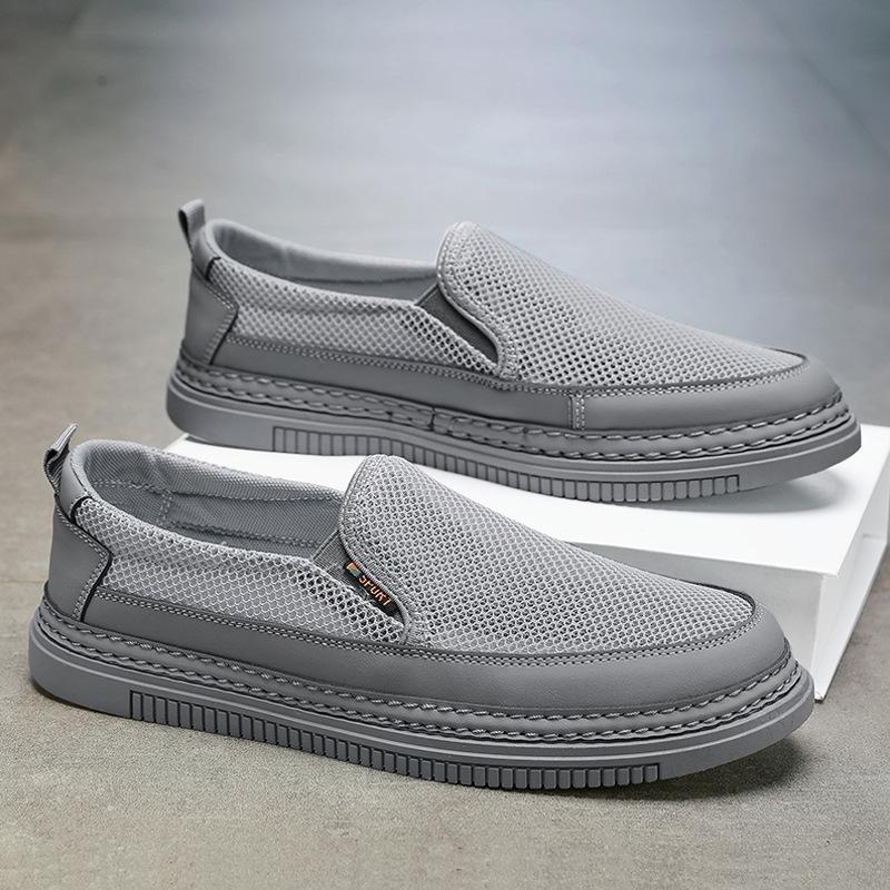 

Модная повседневная рабочая обувь без шнурков на одной педали, мужская сетчатая дышащая обувь на низкой подошве 39