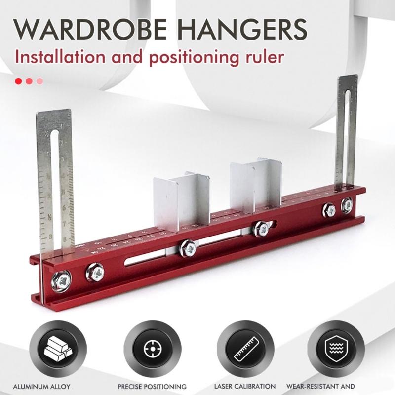 Aluminum Alloy Cabinet Hardware Jig Wardrobe Installation Tool with Adjustable Ruler for Accurate Closet Poles Mounting