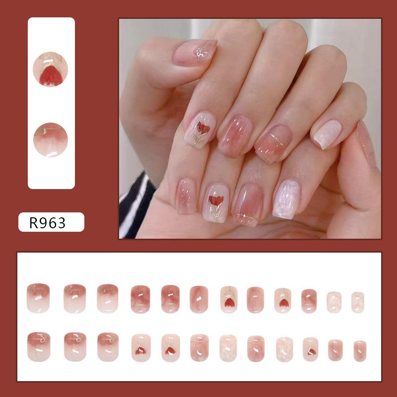 

Крутые цветочные бантики мраморный узор цветущие накладные ногти съемные носимые ногти 24 штуки