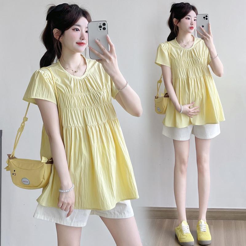 2026 Chic Maternity Summer Sweet Doll Shirt - Loose, Slimming Short Sleeve Top for Moms