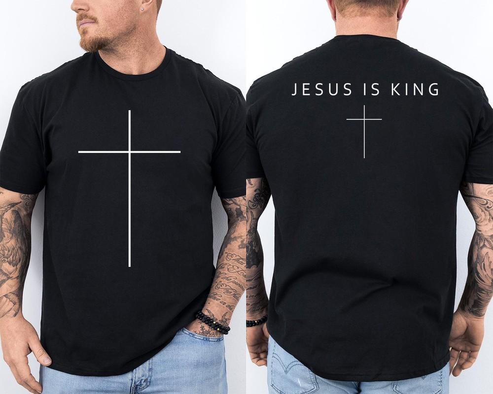 Jesus Is King Cross Christian Minimalist Religious Christ Front amp; Back TShirt Unisex T-Shirt XL