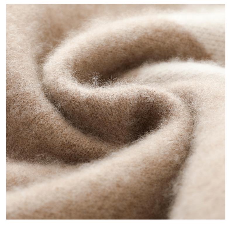 Men's Color Block Wool Sweater: Round Neck, Thick, Simple Design, 100% Pure Cashmere, Perfect for Autumn/Winter.