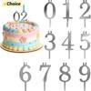 10pcs/set, Number Candle Holder Decor, Numbered Aluminum Birthday Cake Candle Holder Set, Silver, Gifts, Candleholders