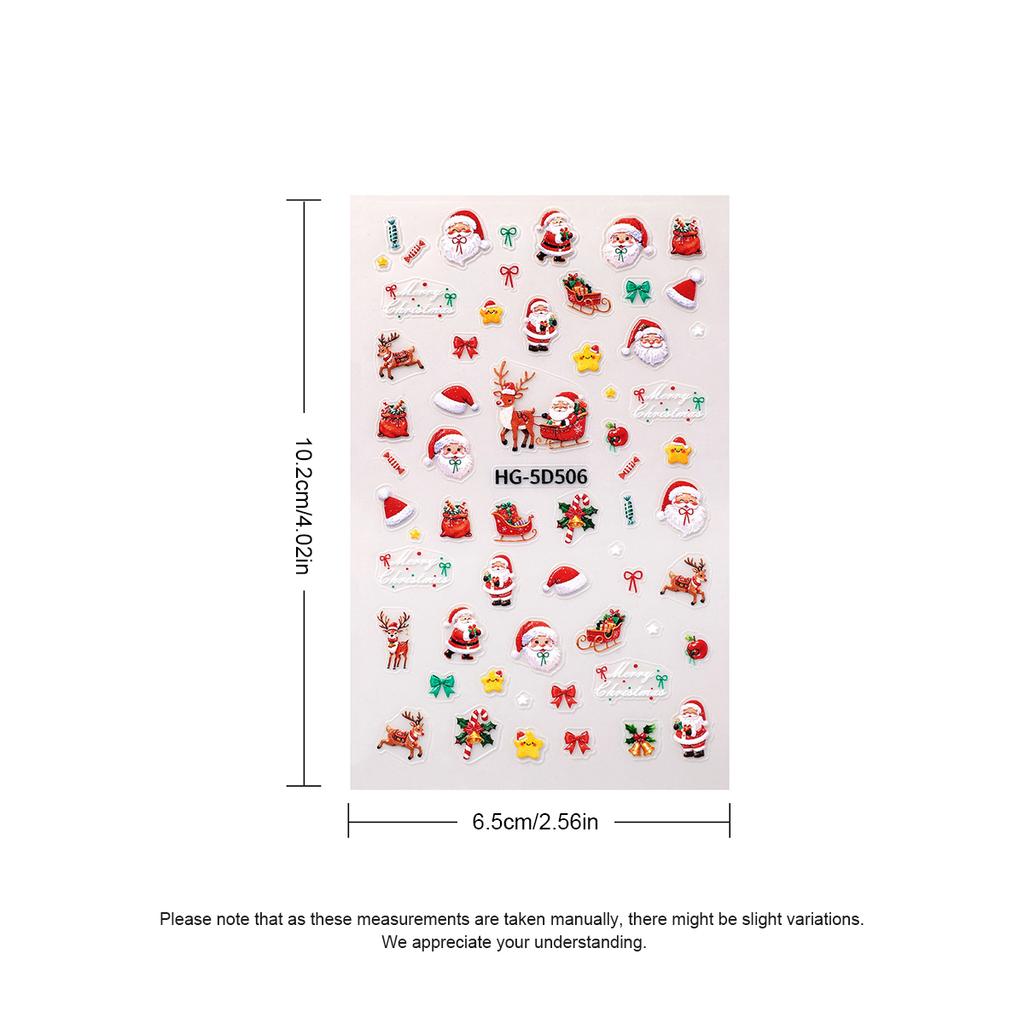 1/5pcs New Christmas Stickers 5D Cute Cartoon Santa Claus Snowflake Festival Tent Small Stickers Nail DIY Decoration Accessories